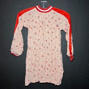 Boden Girls Dress 2-3Y Pink Floral Long Sleeve Red Stripe Sleeve Stretch Casual